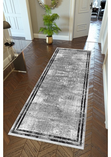 yolluk Koridor Gri Siyah Krem Dijital Baskı Kaymaz Yuvarlak Oval Kesme Ince Yıkanabilir Halı