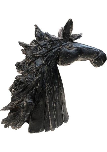 Teak Ağacı Parçalı El Yapımı At Kafası Heykel / Biblo 70*68CM