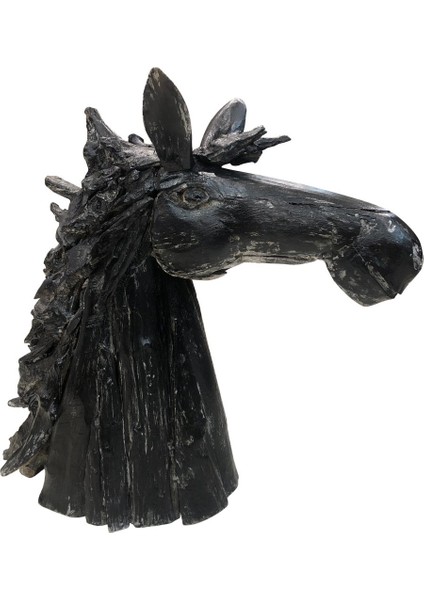 Teak Ağacı Parçalı El Yapımı At Kafası Heykel / Biblo 70*68CM