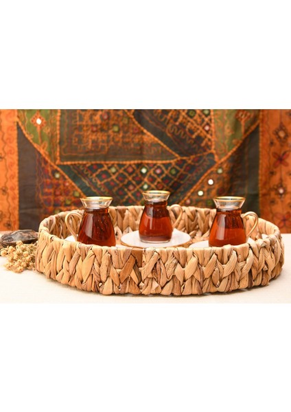 Hasır El Yapımı Kalın Örgü Oval Tepsi 40*32*6cm