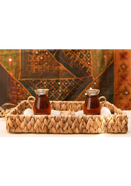 Hasır El Yapımı Kalın Örgü Dikdörtgen Tepsi 35*27*5cm