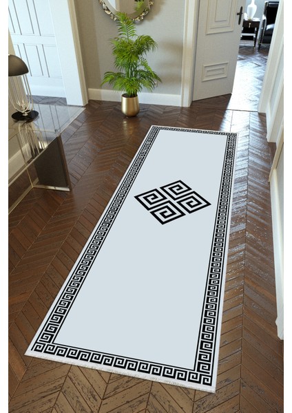 yolluk Koridor Gri Siyah Dijital Baskı Kaymaz Yuvarlak Oval Kesme Ince Yıkanabilir Halı