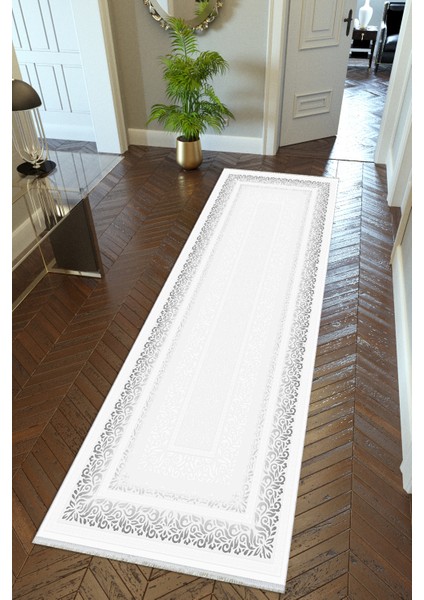 yolluk Koridor Lacivert Gri Dijital Baskı Kaymaz Yuvarlak Oval Kesme Ince Yıkanabilir Halı