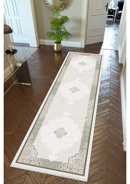 yolluk Koridor Ekru Kahverengi Dijital Baskı Kaymaz Yuvarlak Oval Kesme Ince Yıkanabilir Halı