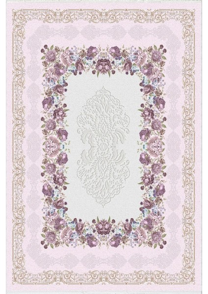 yolluk Koridor Pembe Mor Dijital Baskı Kaymaz Yuvarlak Oval Kesme Ince Yıkanabilir Halı
