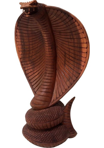 Ahşap El Yapımı Kral Kobra Heykel/ Biblo 30CM