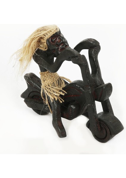 Ahşap El Yapımı Primitif / Ilkel Insan Motorcu Mikro Figür 21*18CM