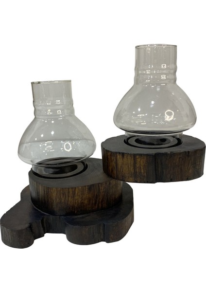 Ahşap Dönerli 2'li Tealıght Lamba/mumluk 8*16 cm