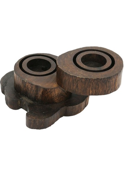 Ahşap Dönerli 2'li Tealıght Lamba/mumluk 8*16 cm