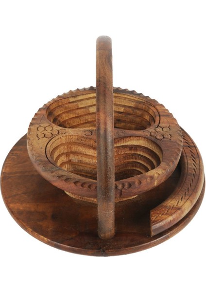 Akasya Ağacından El Yapımı Mestabi Küçük Boy Sosluk ve Çerezlik 20*20*18CM