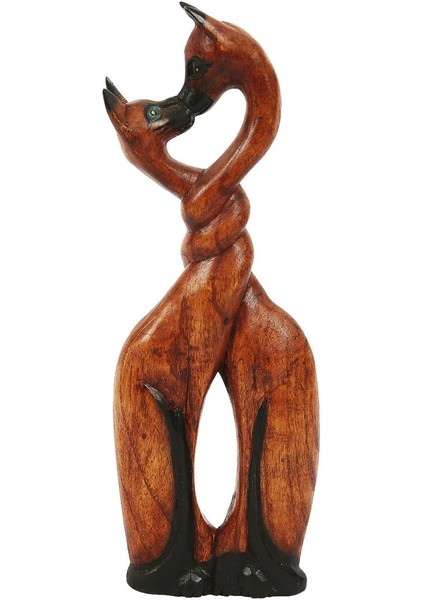 Ahşap El Yapımı Abstract Biblo / Öpüşen Sarmaşık Kediler 31CM