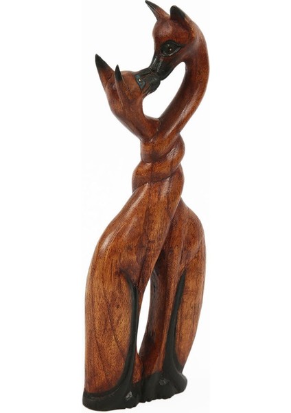 Ahşap El Yapımı Abstract Biblo / Öpüşen Sarmaşık Kediler 31CM