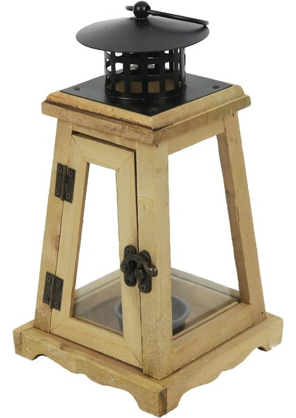 Ahşap El Yapımı Tealıght Fener Mumluk 24 cm
