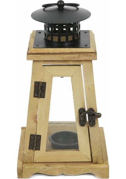 Ahşap El Yapımı Tealıght Fener Mumluk 24 cm