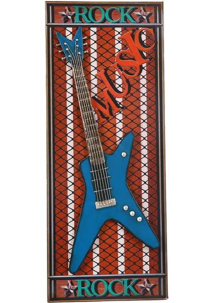 Elektro Gitarlı Metal Duvar Panosu 80*32 cm