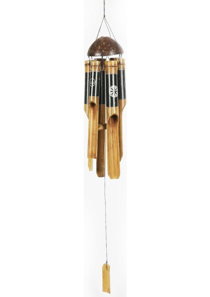 El Yapımı Bambu ve Coconat Başlıklı, Gezegen Desenli Rüzgar Çanı 70 cm