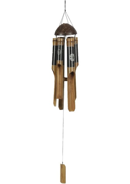 El Yapımı Bambu ve Coconat Başlıklı, Gezegen Desenli Rüzgar Çanı 70 cm