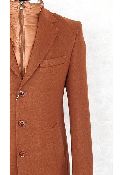 Erkek - Slim Fit - Turuncu- Çıkmalı Ceket Yaka - Içi Kapitoneli -Tek Yırtmaç - Dizüstü Kaşe Kaban fiyatları