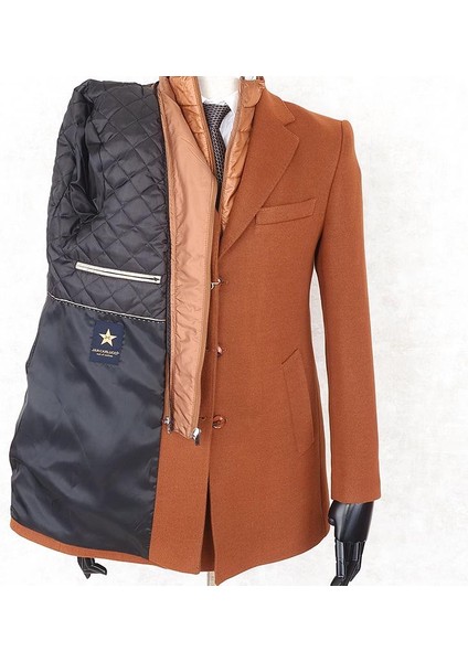 Erkek - Slim Fit - Turuncu- Çıkmalı Ceket Yaka - Içi Kapitoneli -Tek Yırtmaç - Dizüstü Kaşe Kaban fırsatları