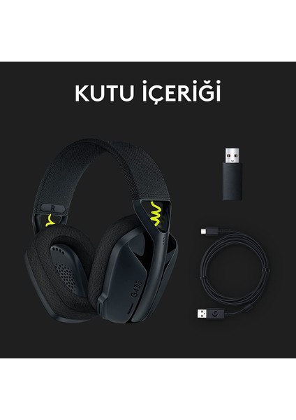 G G435 Lightspeed Kablosuz Kulak Üstü Oyuncu Kulaklığı, Bluetooth, Dahili Mikrofon, 40 mm Ses Sürücüleri, 165 Gr, 18 Saat Pil Ömrü, Siyah