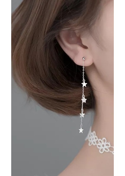 Yıldızlı Uzun Zincir Küpe 2 Adet