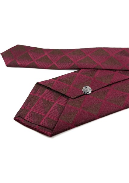 Bordo Kare Desen Mendilli Klasik Kravat KK11349