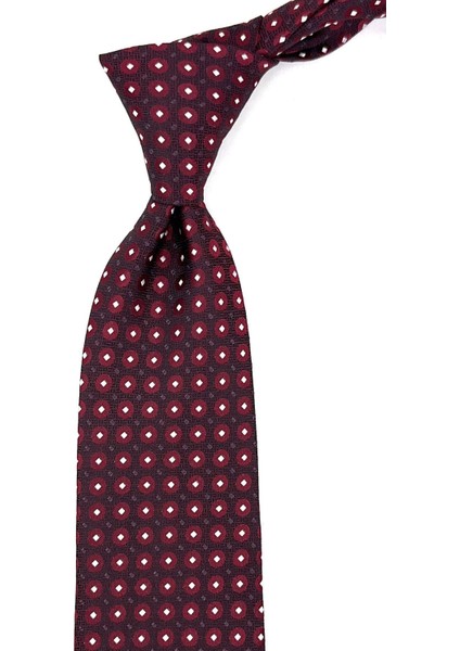 Bordo - Siyah Puantiye Desen Mendilli Klasik Kravat KK11369