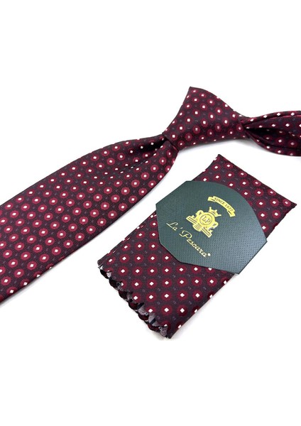 Bordo - Siyah Puantiye Desen Mendilli Klasik Kravat KK11369 fiyatları