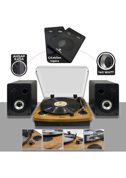 MTX-256S Set Nostaljik Pikap Plak Çalar ve Hoparlör Ses Sistemi Seti (Bluetooth Usb)