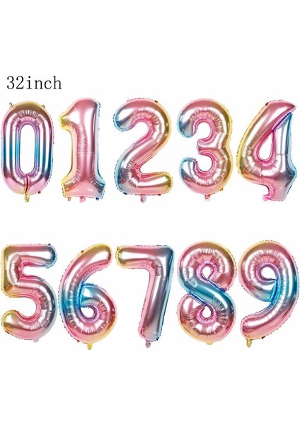 Gökkuşağı Balon Renkli Balon Pembe Yaş Balon Rakam Konsept Balon Doğum Günü Set
