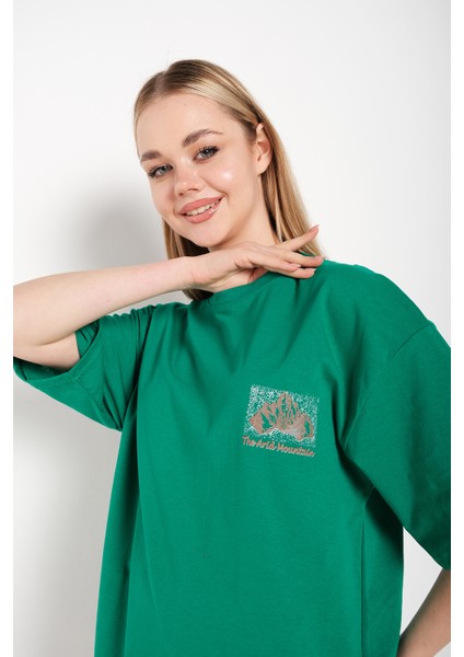 Kadın Arid Mountain Baskılı Oversize T-Shirt