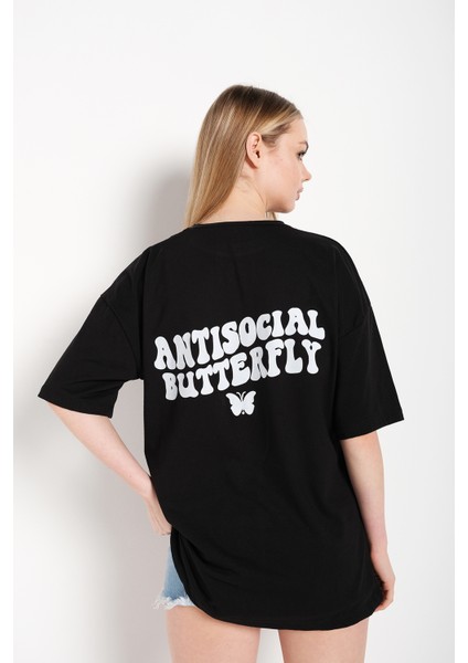 Logo Baskılı Tişört Antisocial Butterfly