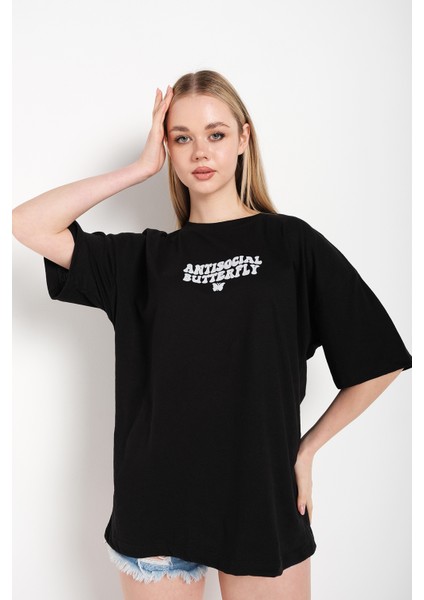 Logo Baskılı Tişört Antisocial Butterfly fırsatları