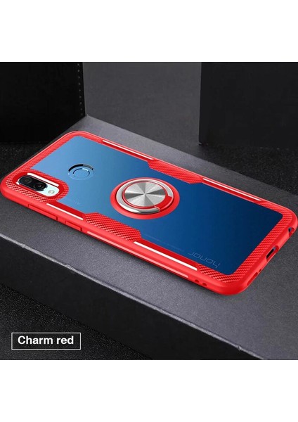 Huawei P20 Lite Kılıf Yüzüklü Silikon Kenarlı Kılıf Kırmızı