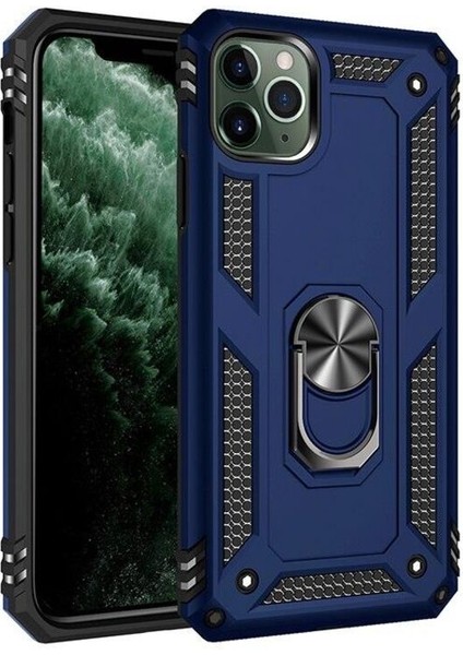 Apple iPhone 11 Pro Max Kılıf Panzer Yüzüklü Kılıf Lacivert