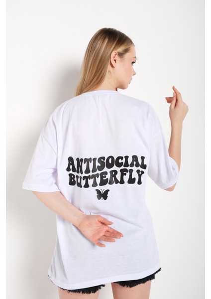 Logo Baskılı Tişört Antisocial Butterfly