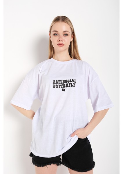 Logo Baskılı Tişört Antisocial Butterfly fırsatları