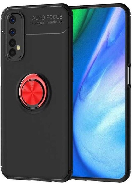 Realme 7 Kılıf Zebana Yüzüklü Silikon Kılıf Siyah + Kırmızı