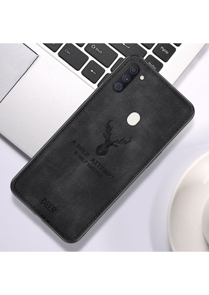 Samsung Galaxy A11 Kılıf Silikon Kenar Kumaş Kılıf Siyah