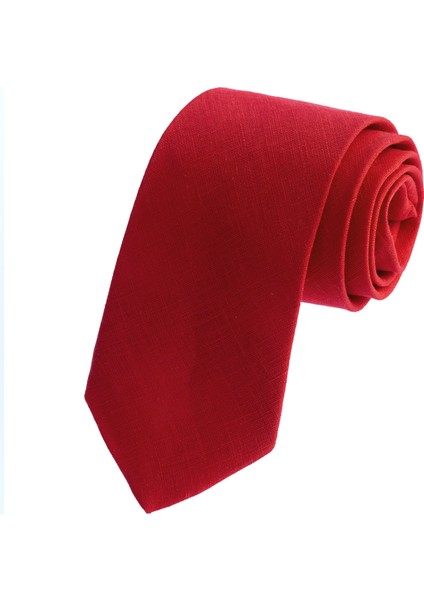 Kırmızı Sade Italyan Kalıp Keten Kravat