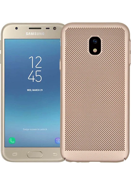 Samsung Galaxy J5 Pro Kılıf Darbe Emici Delikli Rubber Kapak Gold