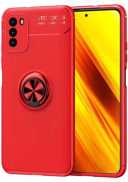 Xiaomi Poco M3 Kılıf Zebana Yüzüklü Silikon Kılıf Kırmızı