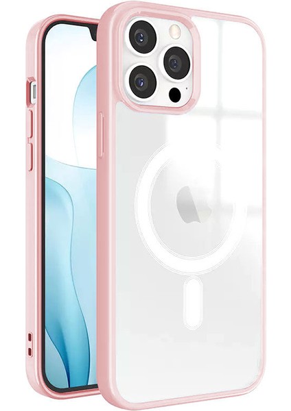 Apple iPhone 13 Pro Kılıf Renkli Magsafe Silikon Kılıf (Kablosuz Şarj Destekli) Pembe