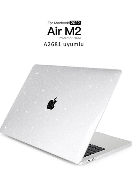 apple Macbook Air 13.6 Inç 2022 M2 Çip A2681 Uyumlu Simli Parlak Crystal 360 Derece Korumalı Kapak