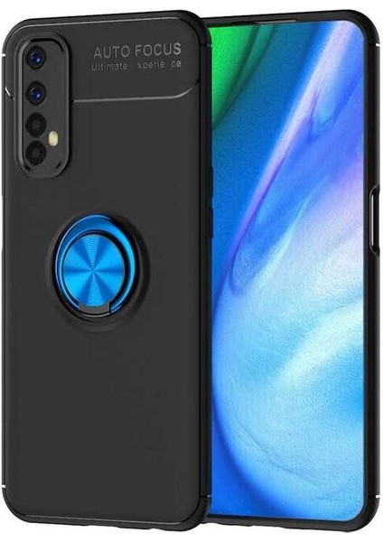 Realme 7 Kılıf Zebana Yüzüklü Silikon Kılıf Siyah + Mavi