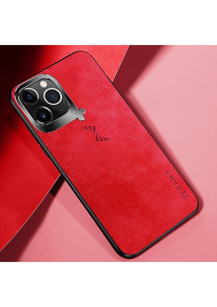 Apple iPhone 11 Pro Max Kılıf Zebana Klasik Stil Deri Kılıf Kırmızı