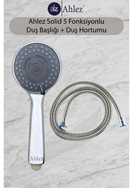 Solid 5 Fonksiyonlu Duş Başlığı + Duş Hortumu Duş Sistemi Duş Takımı