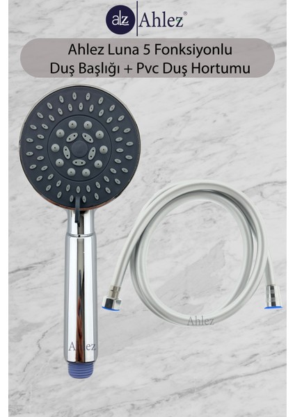 Luna 5 Fonksiyonlu Duş Başlığı + Pvc Duş Hortumu Duş Takımı Duş Seti