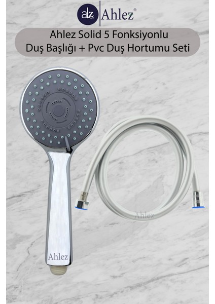 Solid 5 Fonksiyonlu Duş Başlığı + Banyo Pvc Spiral Hortum Duş Seti Duş Takımı