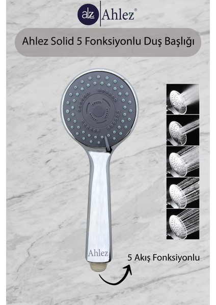 Solid 5 Fonksiyonlu Duş Başlığı + Banyo Pvc Spiral Hortum Duş Seti Duş Takımı fiyatları